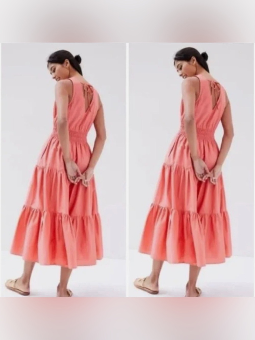 Anthropologie Coral Tiered Sleeveless Maxi Dress